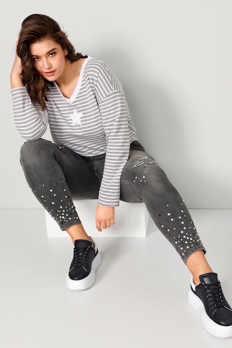 7/8-Jeans, Komfort Fit, Strassteinchen am Saum, 5-Pocket