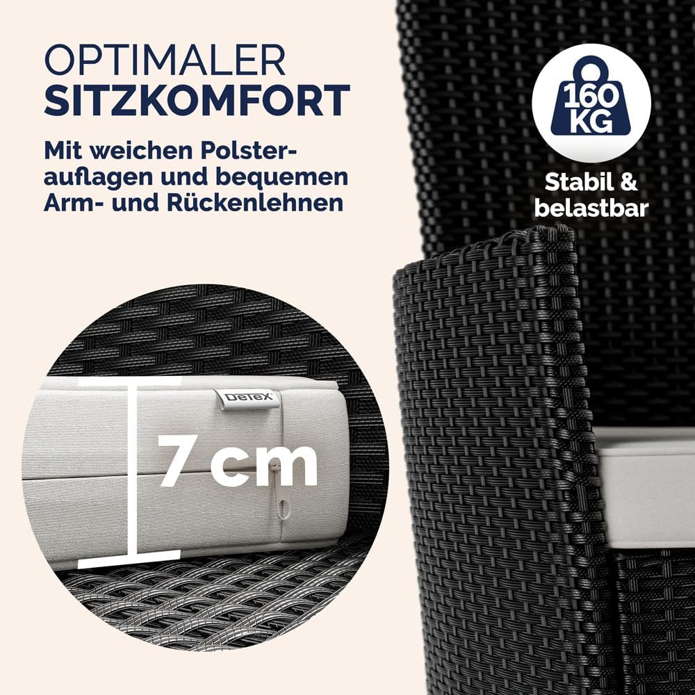 Casaria® Gartenmöbel Set 8 Personen Stühle inkl. 7cm Polster & Abdeckung Tisch 190x90cm 160kg Belastbar Wetterfest Polyrattan Stapelbar Terrasse Möbel Schwarz
