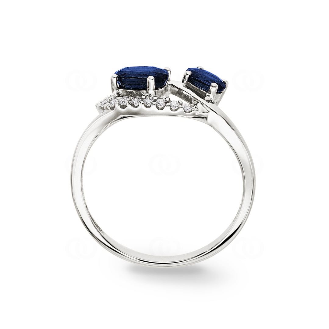 Saphirring 750/18 K Weissgold mit Diamanten 0.08 ct H/si