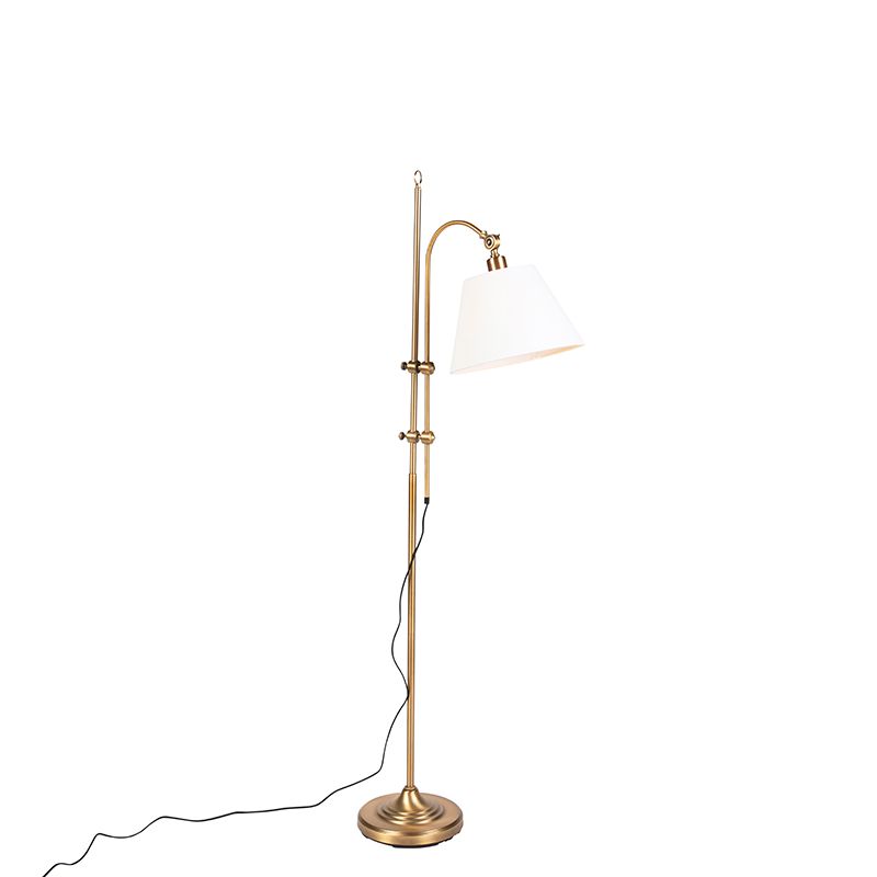 Klassieke vloerlamp brons met witte kap - Ashley