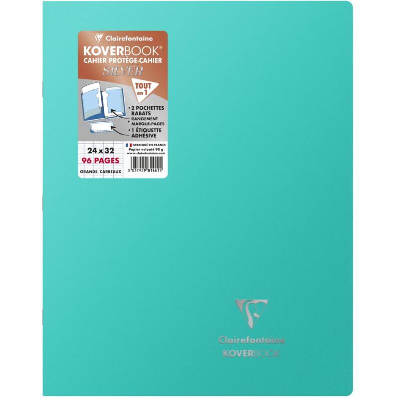 Cahier piqué Koverbook Silver 24x32 cm 96 pages grands carreaux couverture polypropylène opaque - Assortis