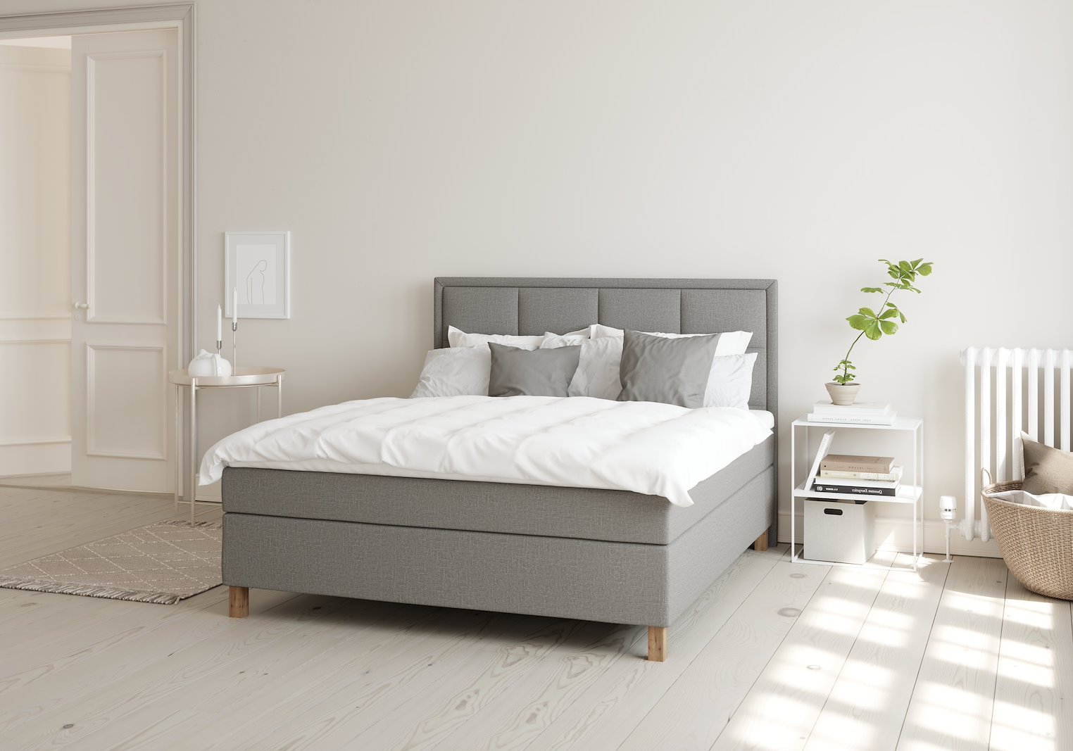 Sensitive 400 kontinentalseng Tekstil Taupe 70 Fast/Fast m/Premium latex overmadrass og Square oak ben 13cm
