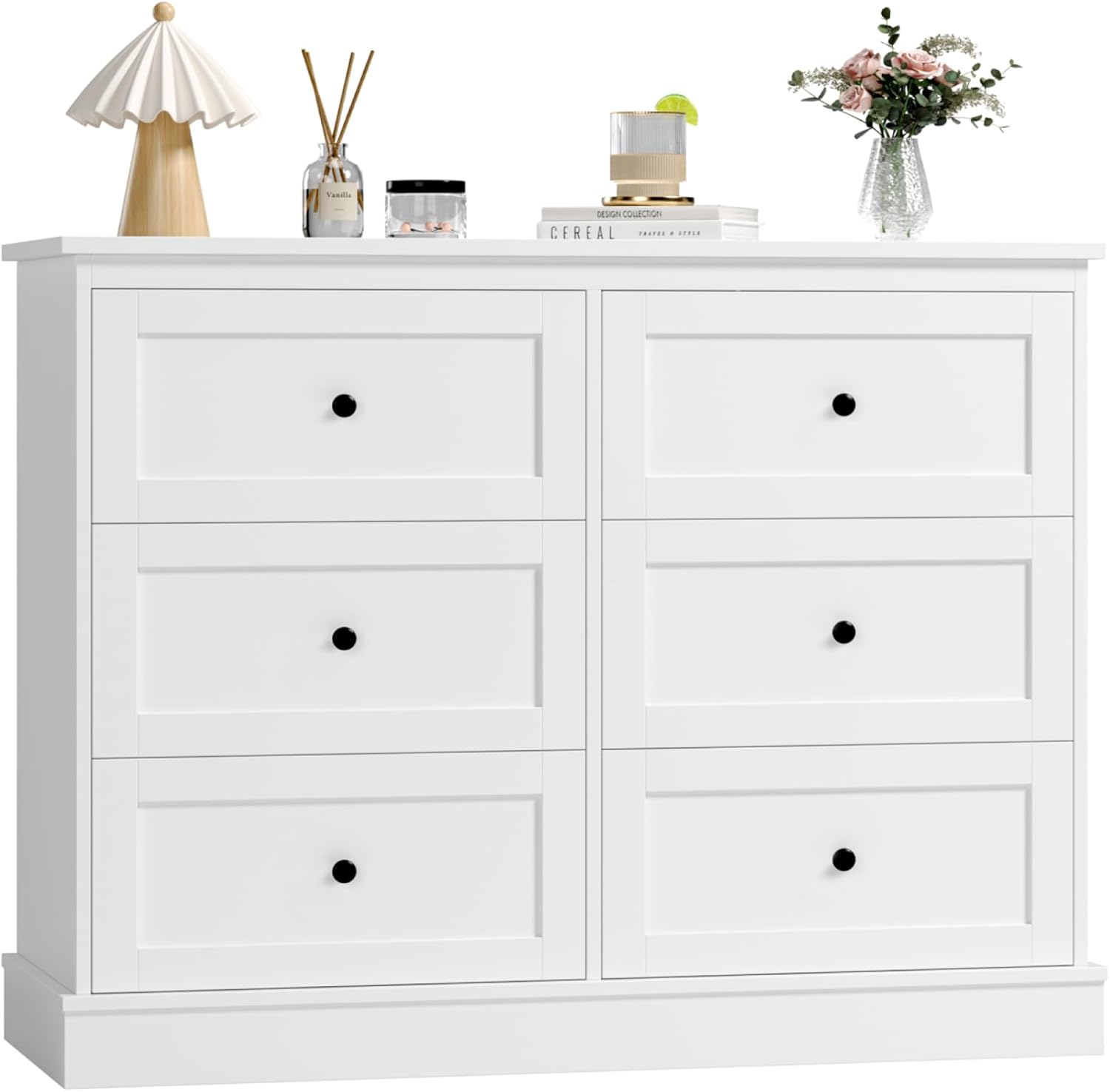 FOREHILL Kommode weiß mit 6 schubladen Kommode für Schlafzimmer, Wohnzimmer, Arbeitszimmer Flur, Sideboard Komodenschrank aus Holz Eckkommode Schubladenschrank weiß 108 x 87 x 40 cm