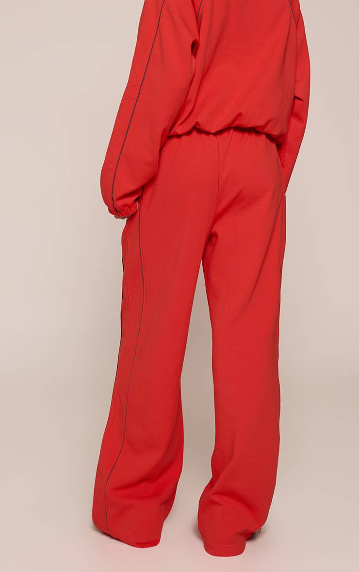 Rouge Jogging Interlock À Jambes Larges Avec Passepoil Contrasté