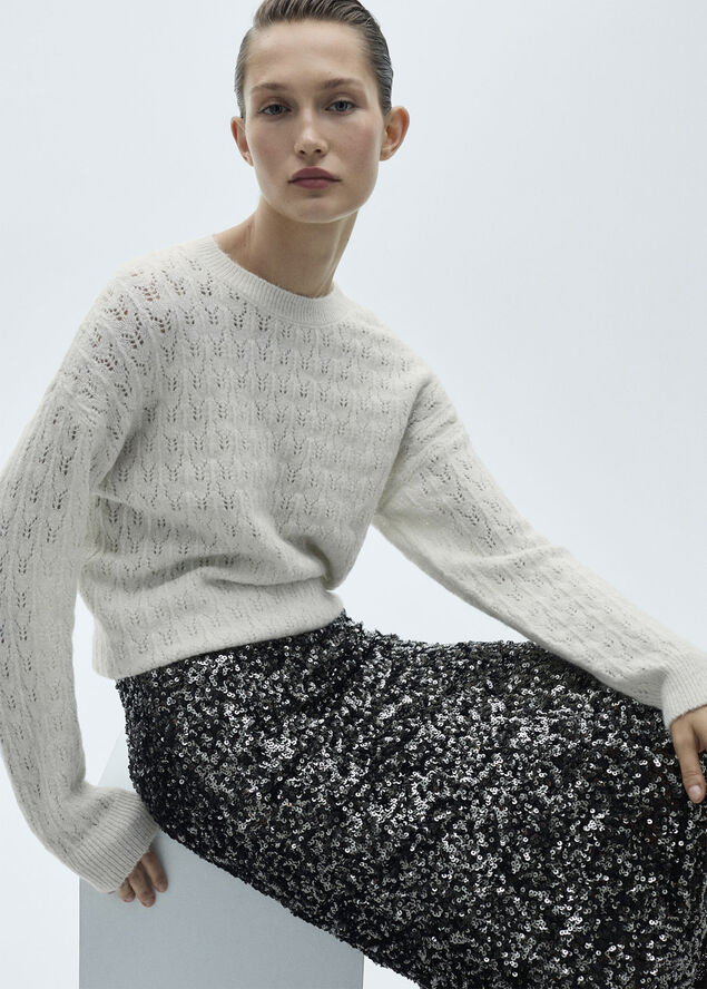 MANGO Openwork sweater with durox details Light beige