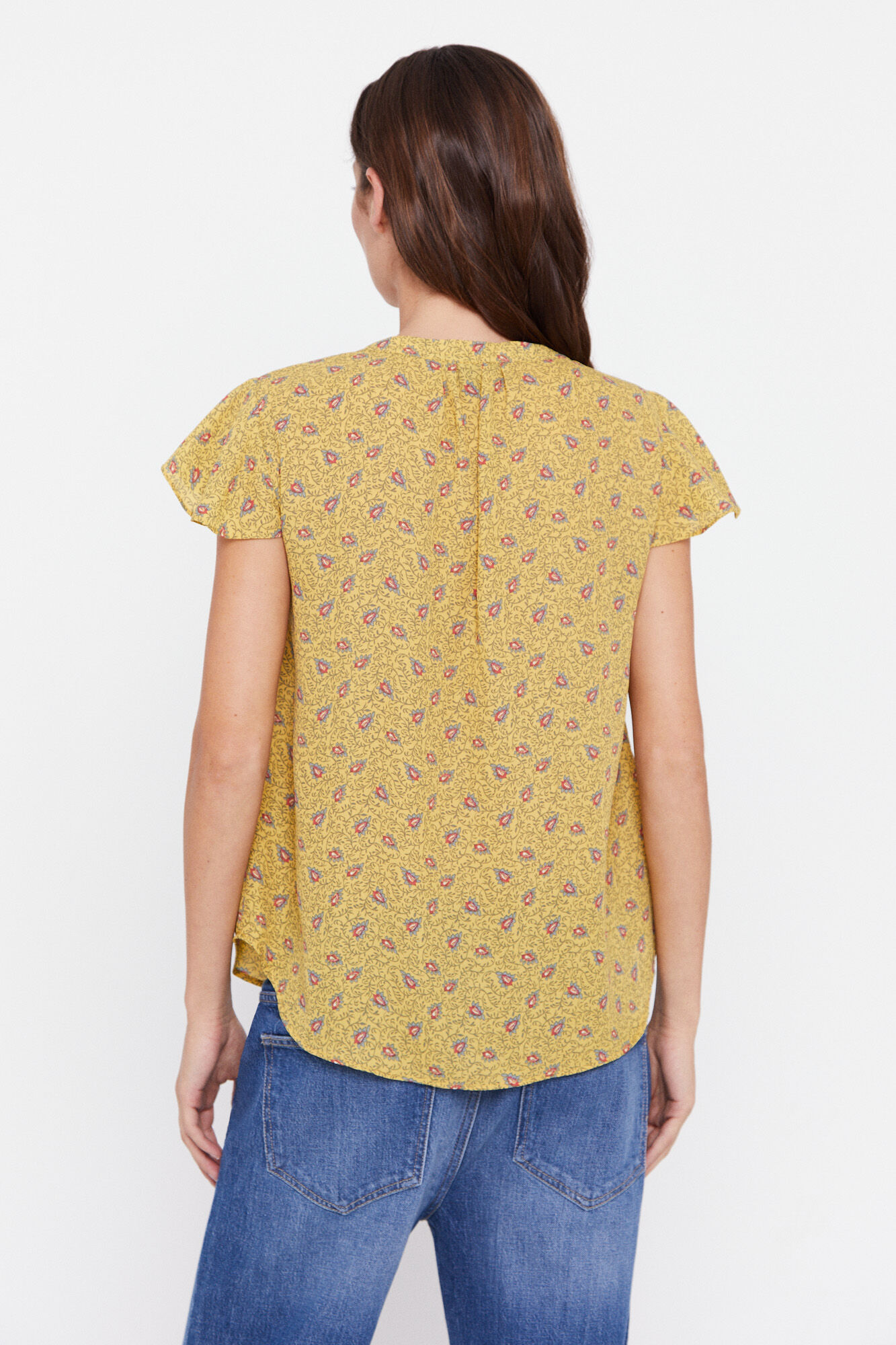 Blusa com mangas franzidas - Cáqui