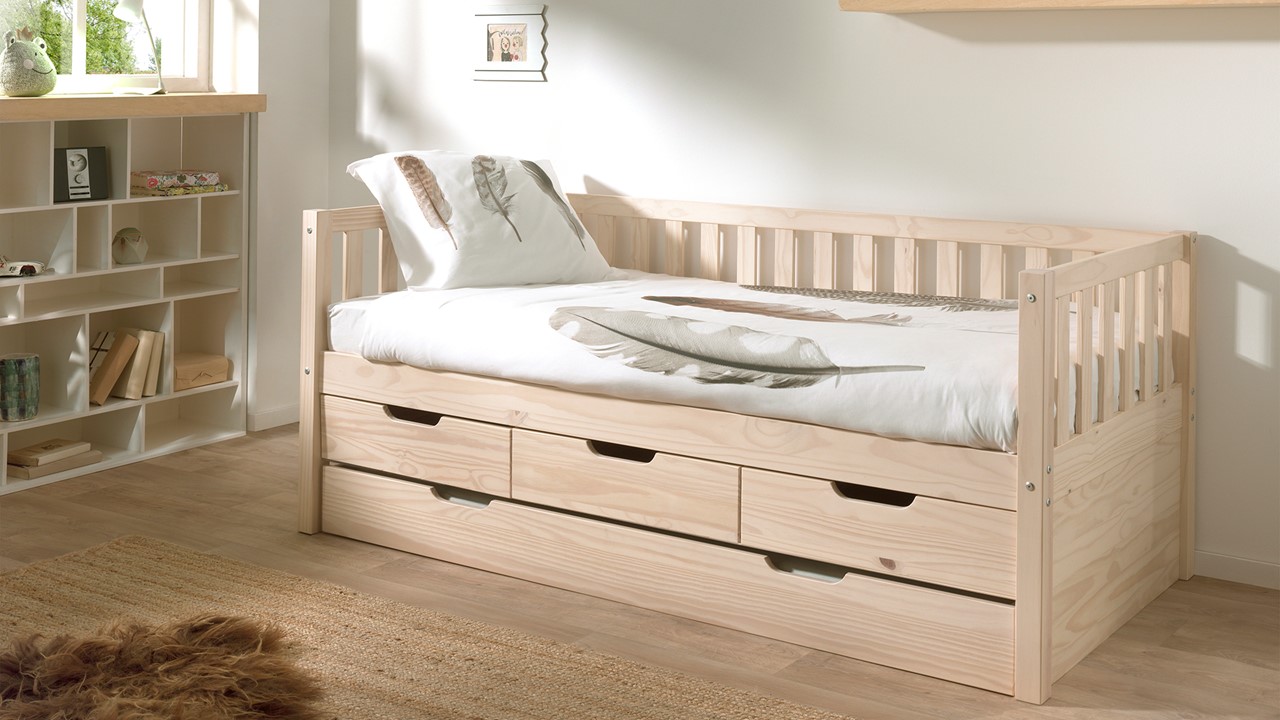 Kajuitbed Fritz met 3 laden en slaaplade naturel