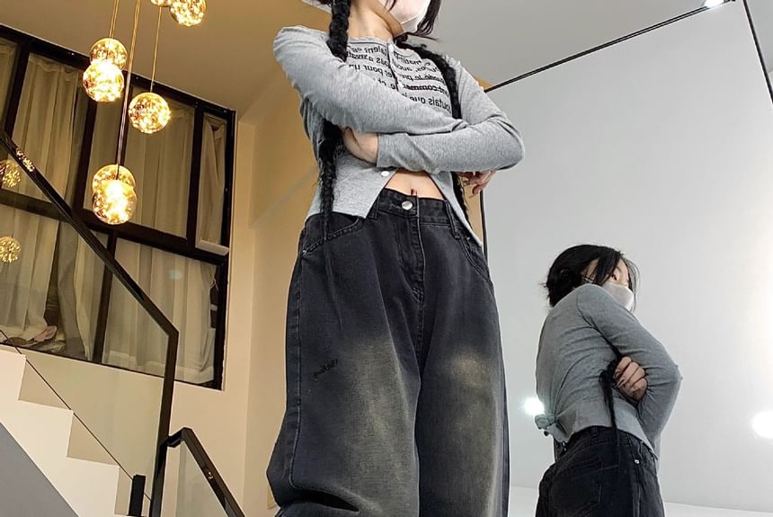 Bolgivy - Hoge taille, sterrengeborduurde, gewassen, losse jeans