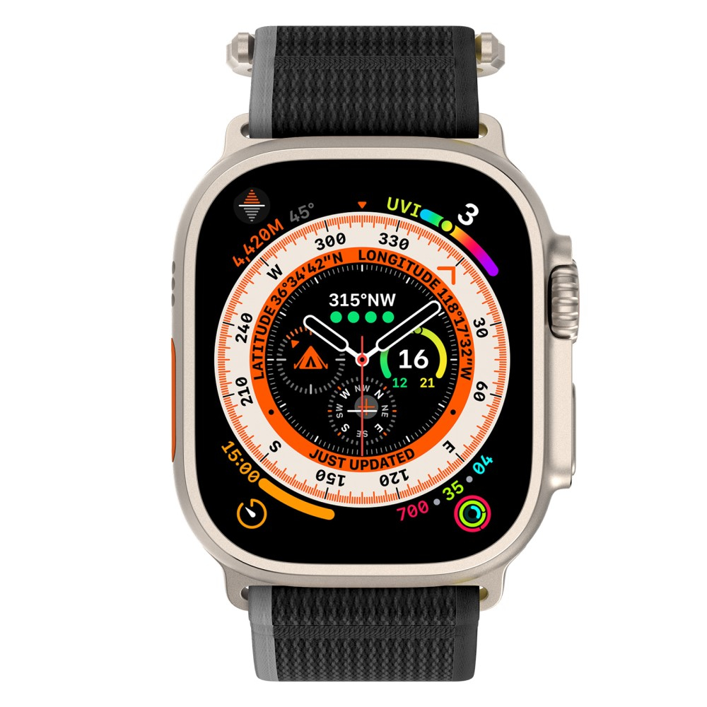 Apple Watch (49/46/45/44 mm) Nylon Armband mit geflochtenem Design (Gelenkumfang: 175 - 215 mm) - Schwarz / Grau
