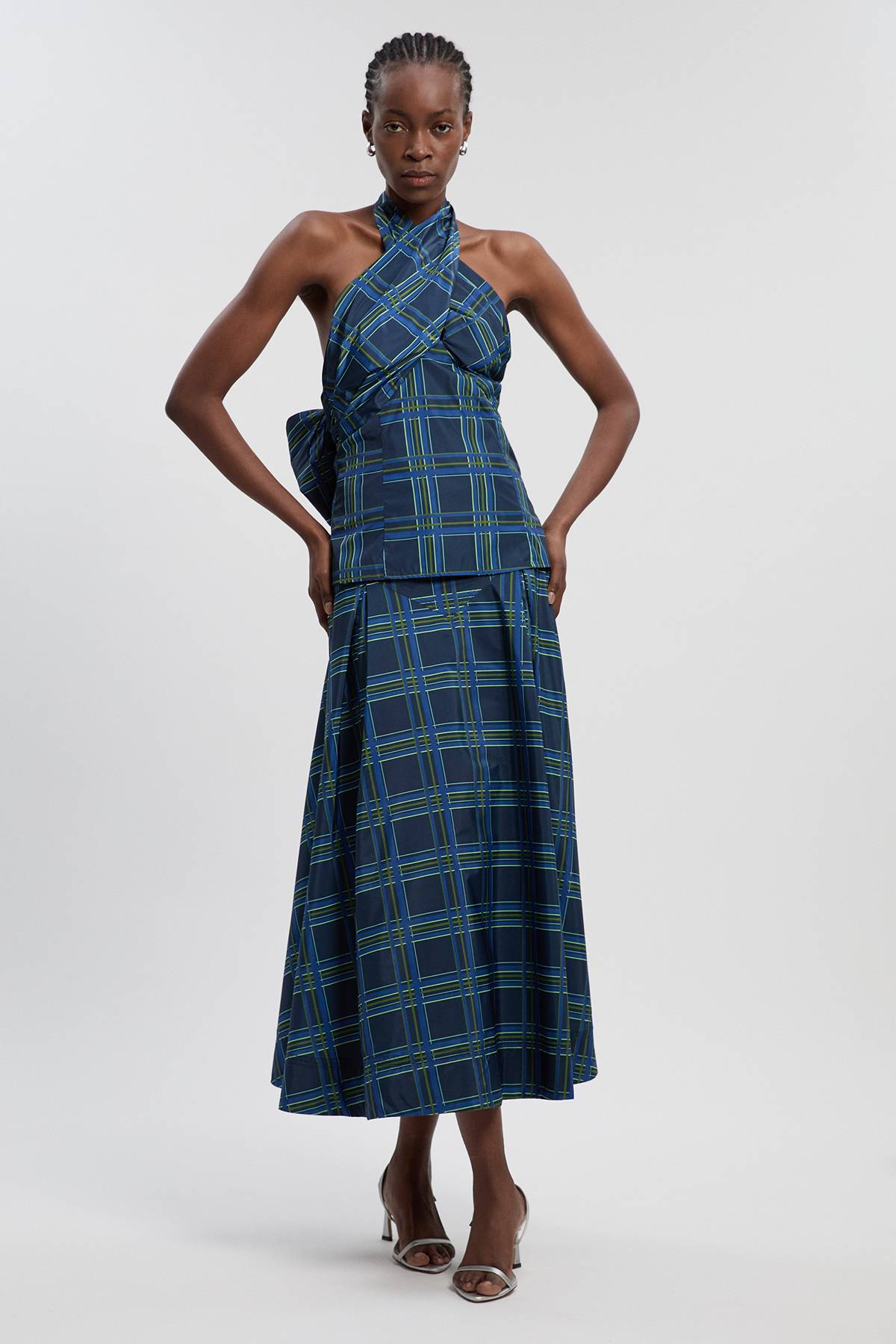 KarenMillen Jupe Longue en Taffetas Tissé à Motif Carreaux
