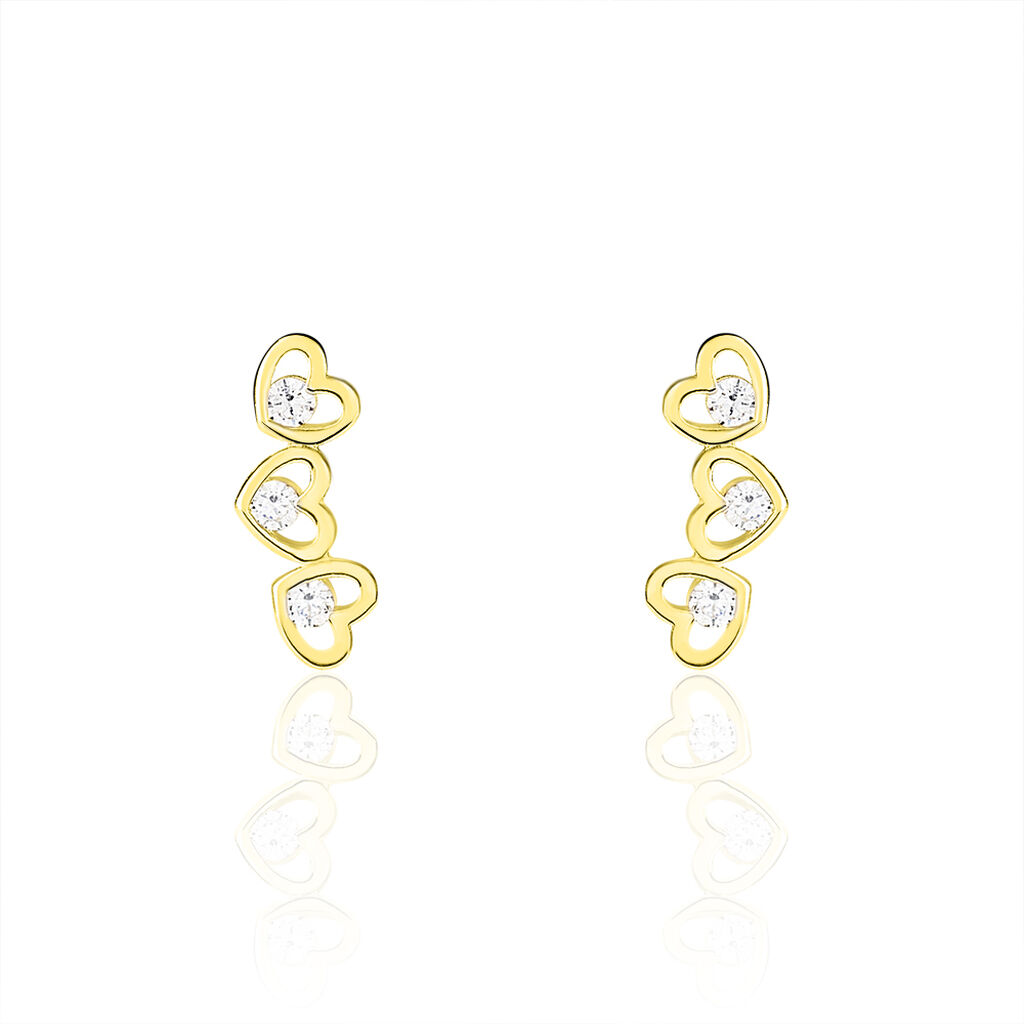 Boucles D'oreilles Puces Daria Coeur Triple Or Jaune Oxyde