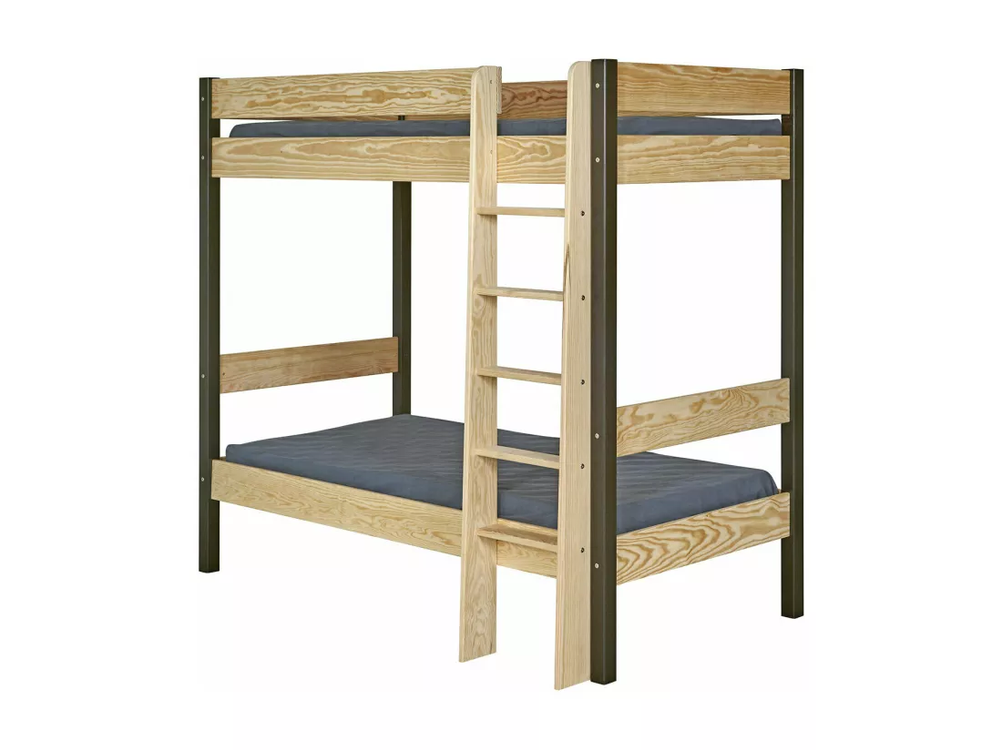 Lit superposé 90x190 cm bois massif noir et bois CLEM