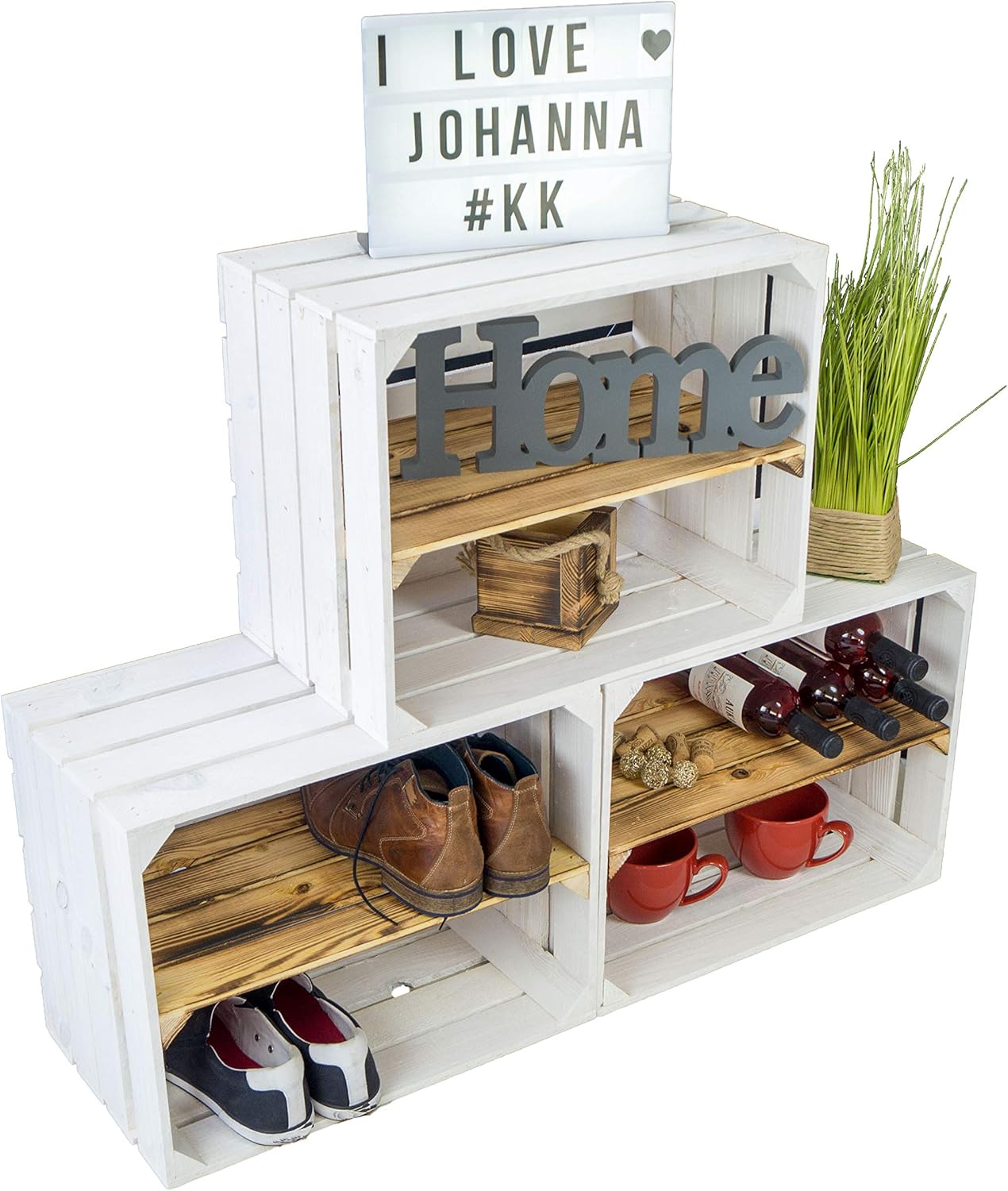 Kistenkolli Altes Land 6 x Johanna Weiss mit geflammter Einlage längs Schuh/-Bücherregal Gartendeko Weinregal, Weinkistenregal, Obstkisten, Weinkisten, Apfelkisten