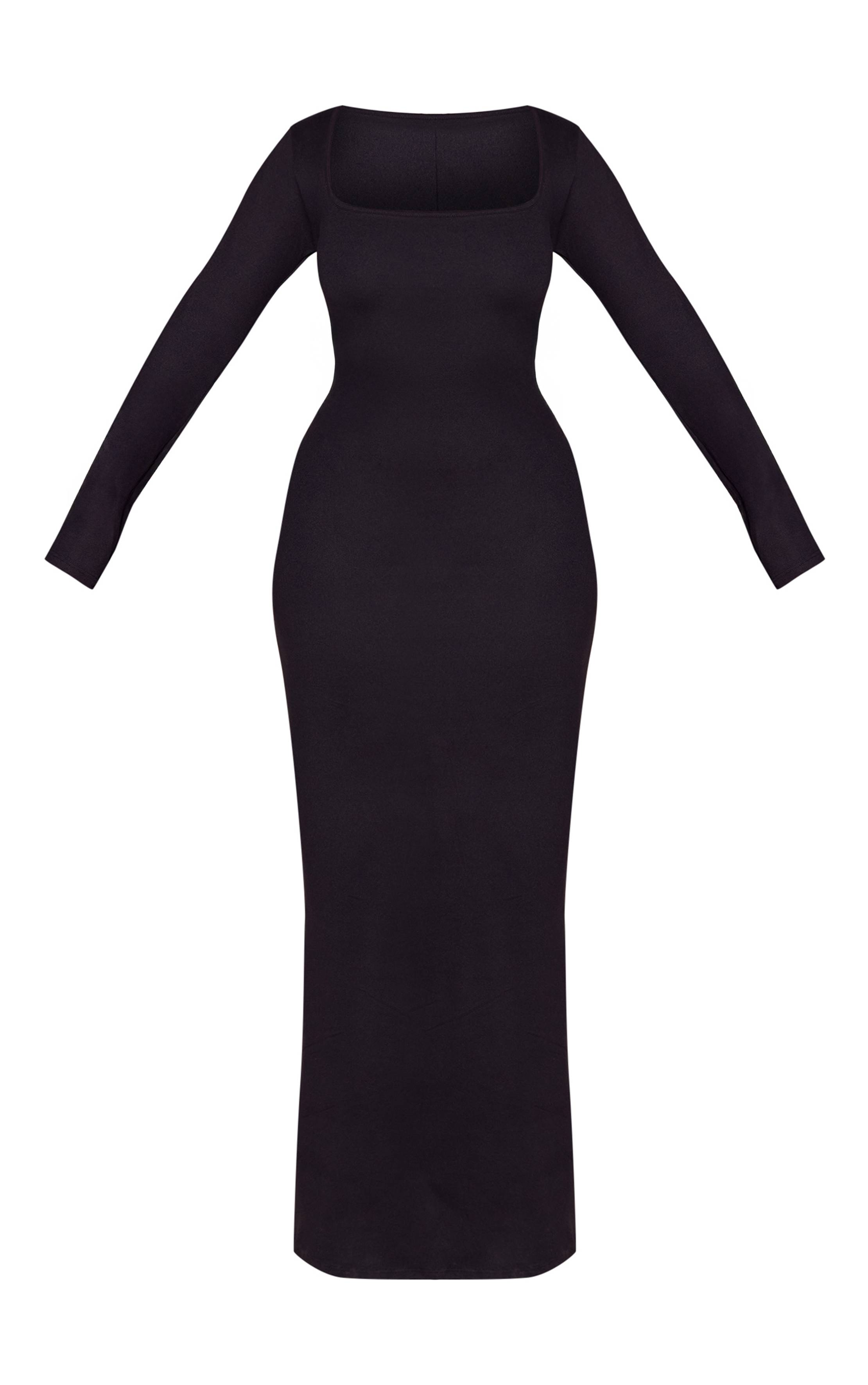 Noir Robe Maxi Moulante Col Carré Toucher Doux Shape