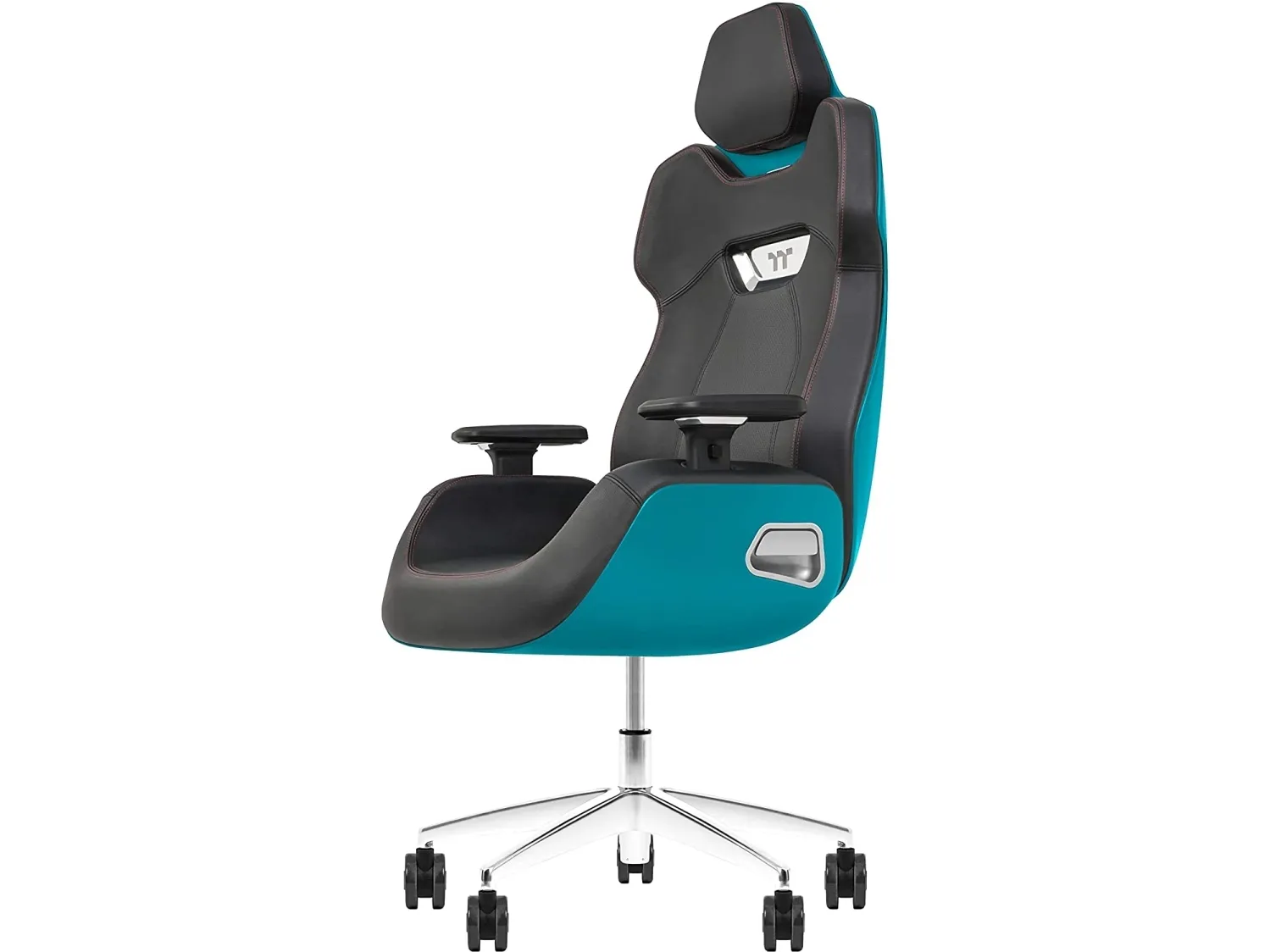 Thermaltake ARGENT E700 - Stol - ergonomisk - høj ryg - armstøtter - T-formet - vippe - drejeled - aluminiumlegering, perforeret læder, højdensistets støbt skum - sort, Oceanblå