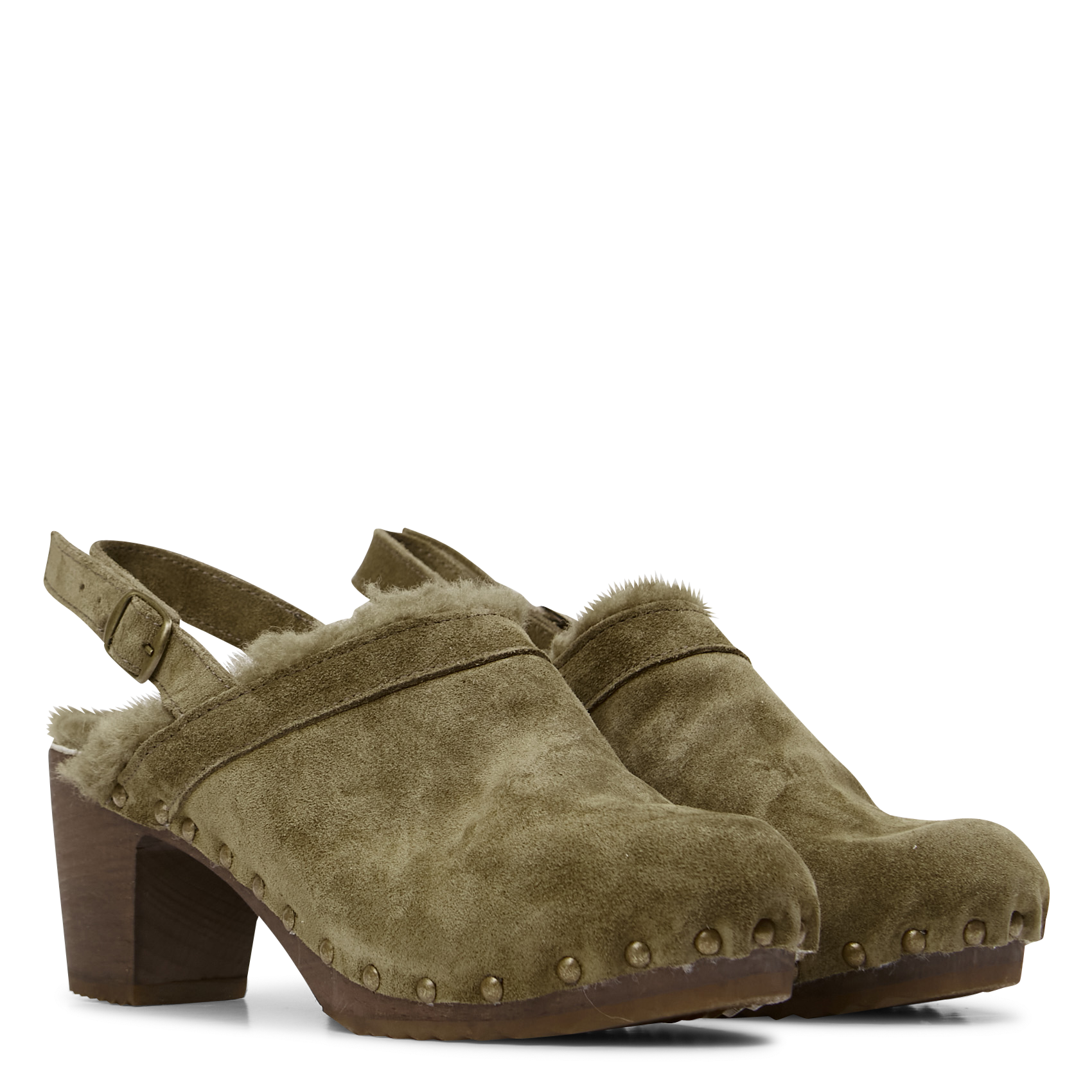 CARLINE - Sabots fourrés en cuir velours| Beige