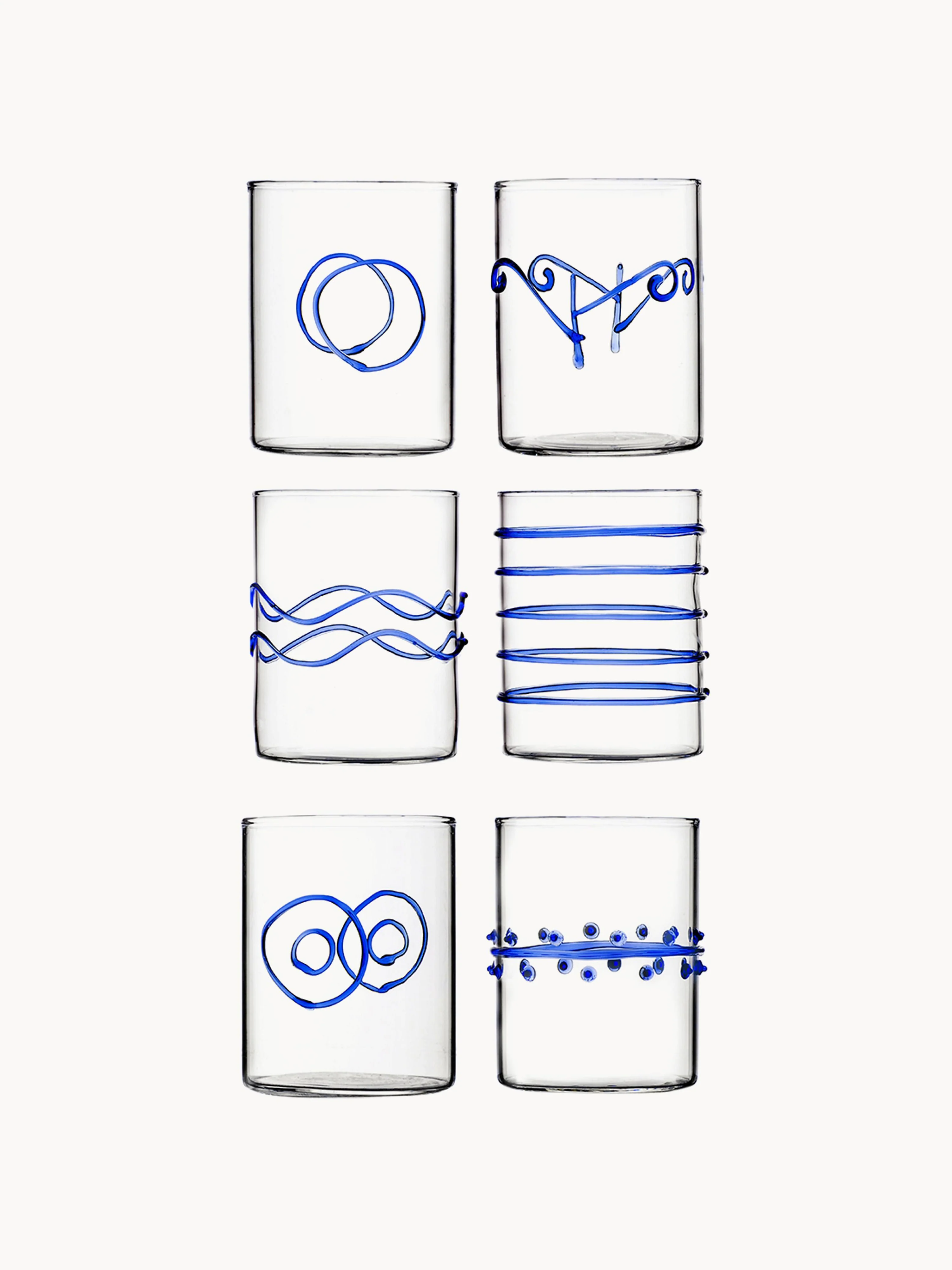 Handgemaakte waterglazen Deco' Blu, 6-delig
