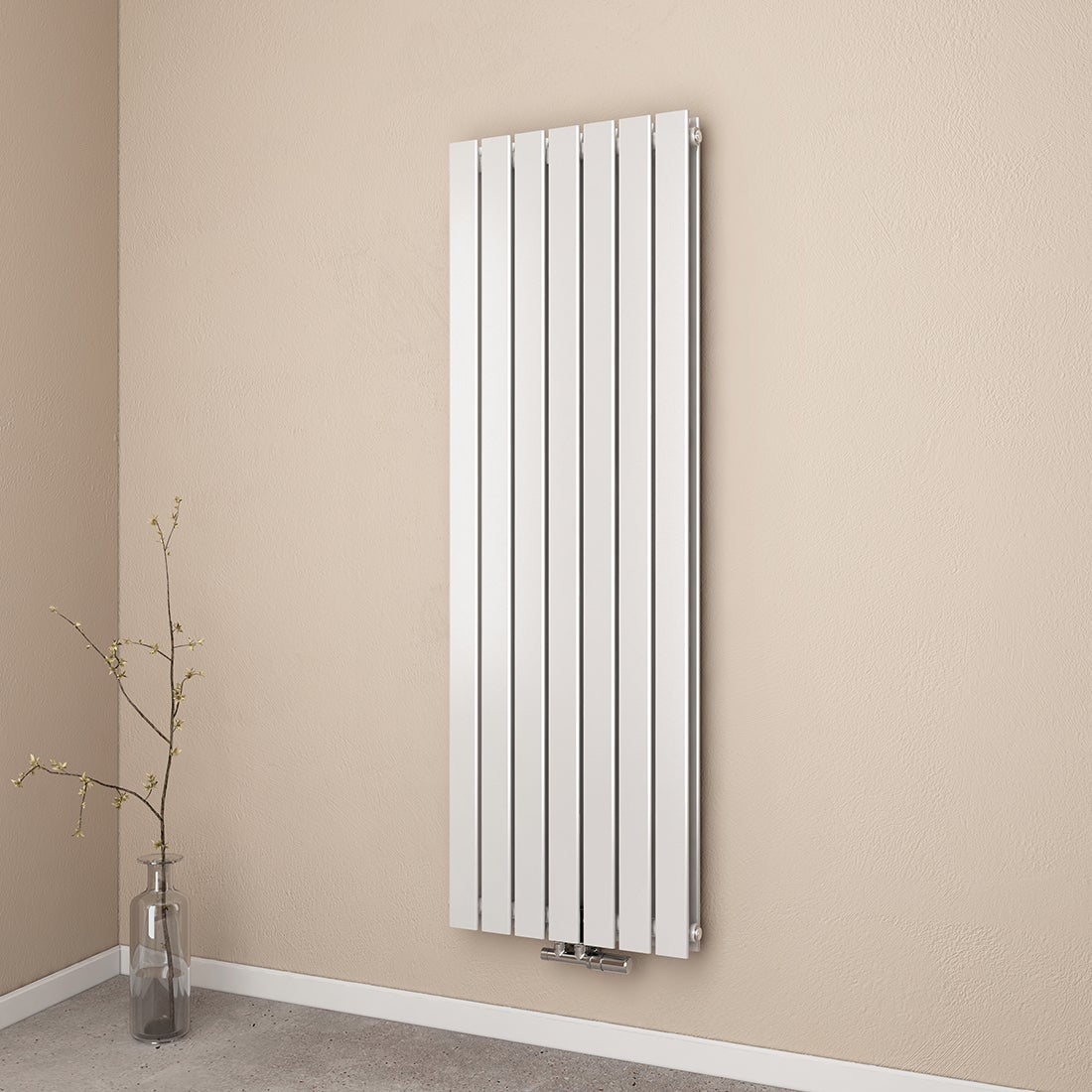 EMKE Designradiator, Badkamerradiator, Vlakke Paneelradiator, Verticaal, Dubbellaags, Middenaansluiting, 160x54cm, 1739W, Wit