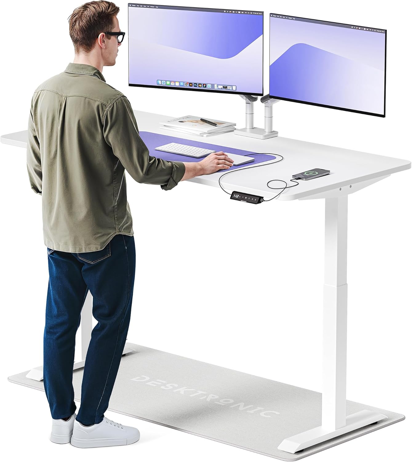 Desktronic Homeone Höhenverstellbarer Schreibtisch 160 × 80 cm – Elektrischer Schreibtisch Mit Zwei Elektrischen Motoren, Touchscreen-Steuerung Und Integrierten USB-a- Und USB-c-ladeanschlüssen