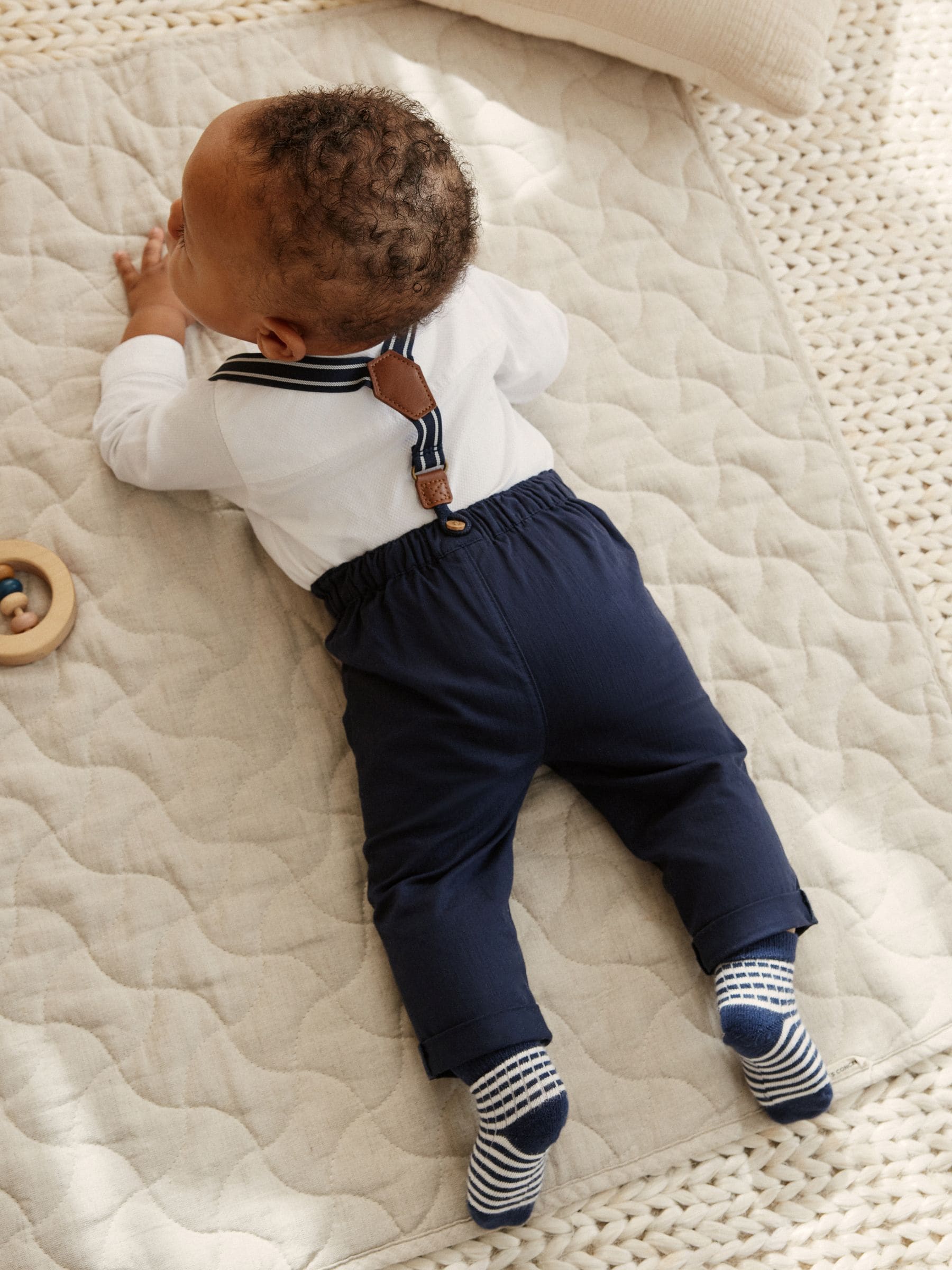 Marineblauw - 4 -delige babyset van overhemd, broek en bretels (0mnd-2jr)