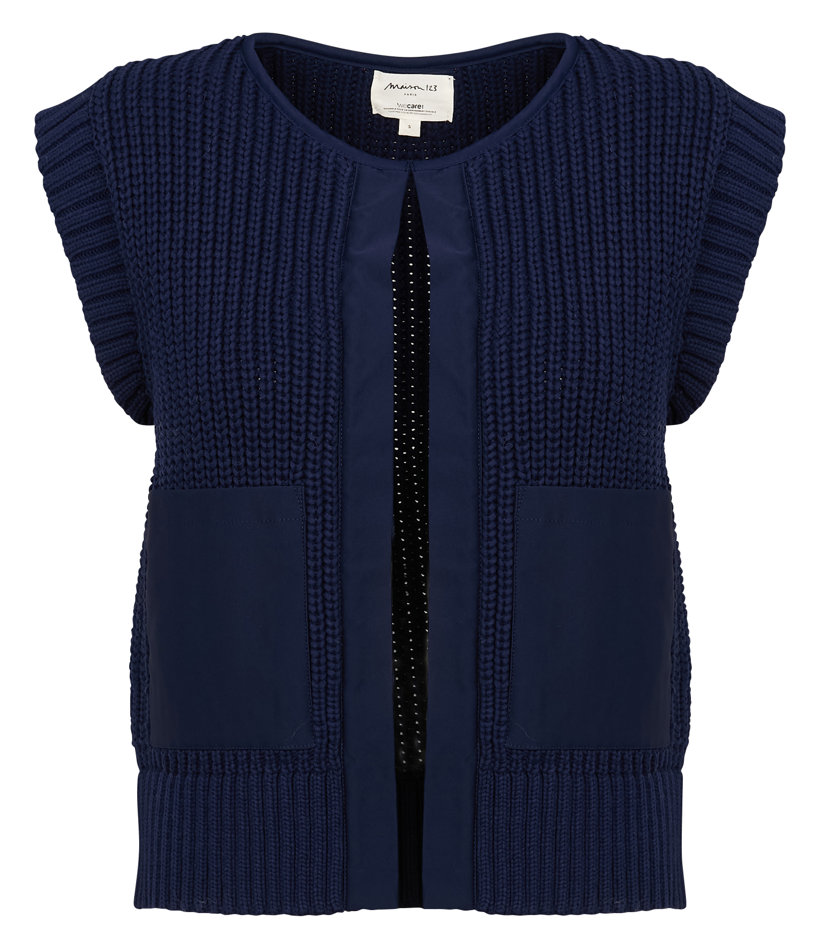 LAURENA - Gilet col rond en coton melangé | Bleu