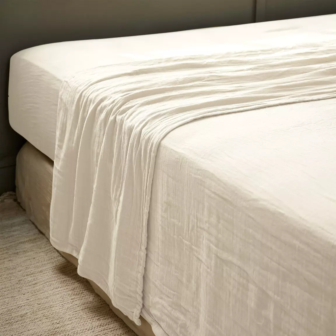 Drap plat gaze de coton (270 x 300 cm) Gaïa Beige pampa