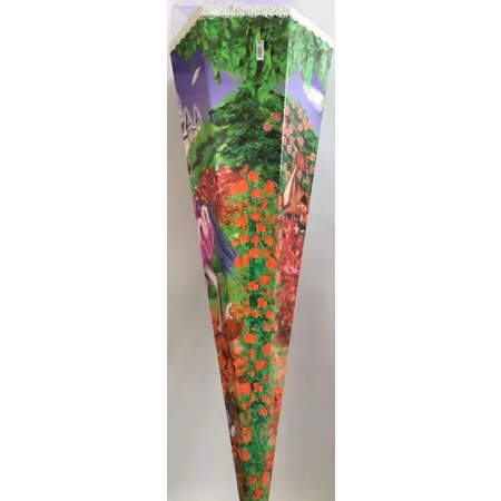 Goldbuch Schultüte Dornröschen mit Schoß und Prinz weiße Borde und lilaner Tüll, 85 cm, 6 eckig