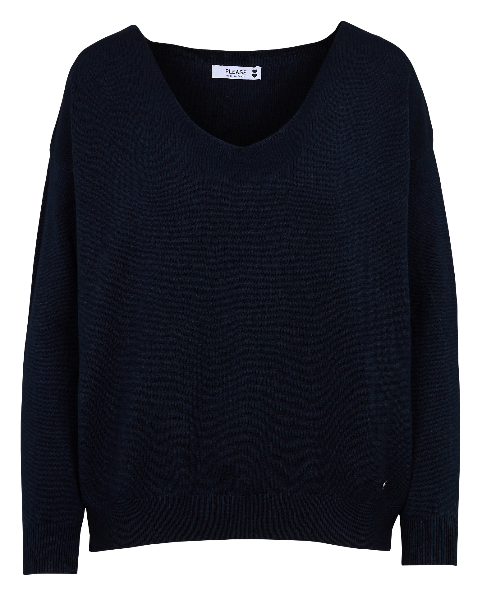 Pull col V droit en maille | Bleu