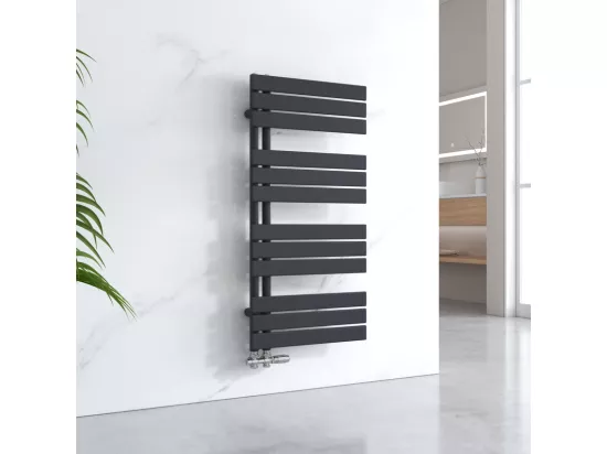 EMKE Sèche-serviettes à Eau Chaude Panneau Plat, Sèche-serviettes connexion latérale pour, Noir 1041x500mm 529Watts