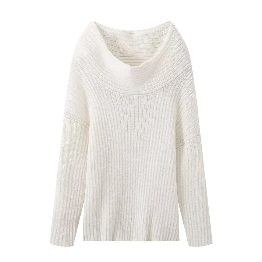 Asiris - Lange mouwen off-shoulder effen geribbelde oversized trui