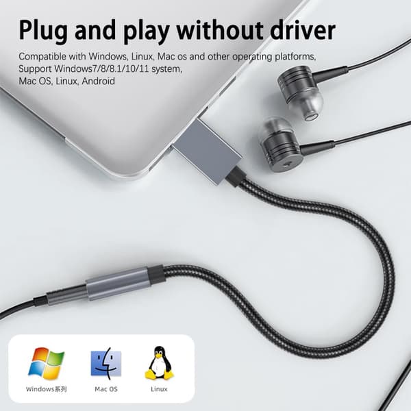 INF Overgangskabel for lyd, USB til 3,5 mm Grå