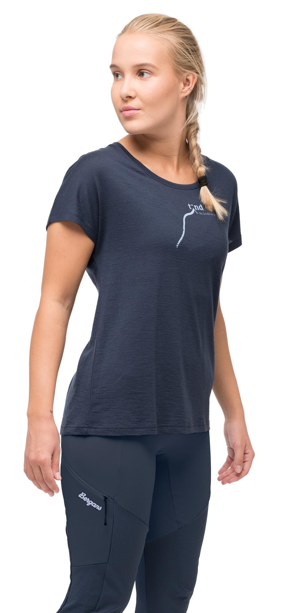 Tind Altitude Merino Tee Dame Navy Blue/Blueberry Milk Steep