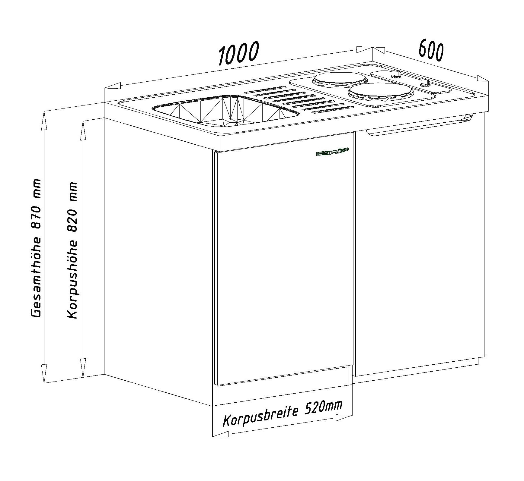 Respekta Miniküche MK100ESWOSS 100 cm weiß - Kochmulde