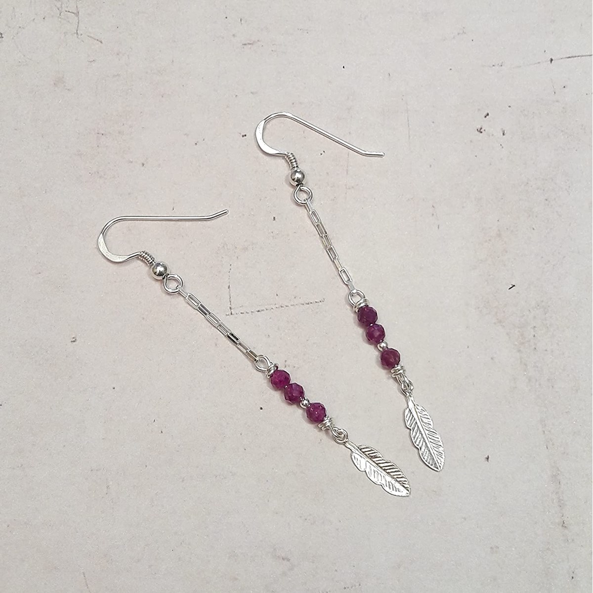 Boucles D'Oreilles Plumes Et Rubi Argent 925