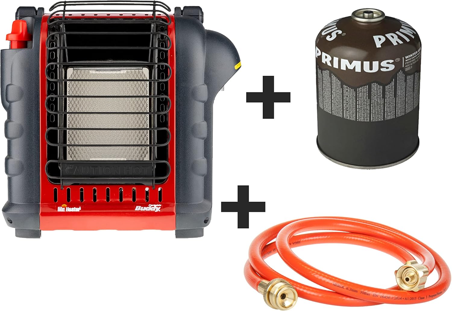 Mr. Heater Portable Buddy inkl. ölfreiem Schlauch & Gaskartusche, Heizgerät für Gaskartuschen & Gasflaschen, zwei Leistungsstufen (1,2kW / 2,4kW), mobile Heizung für Camping mit Piezo-Zünder