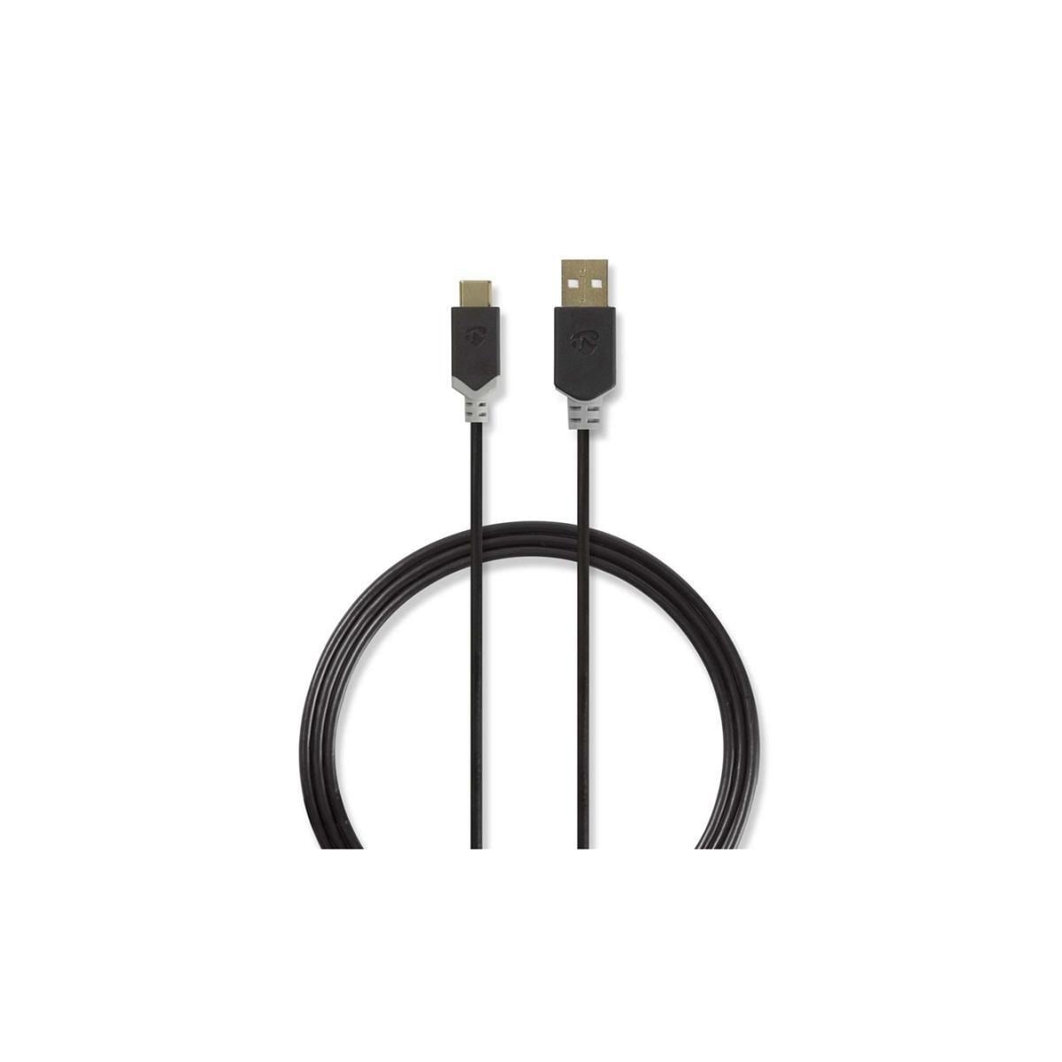 USB 2.0-Kabel | Type-C, hann - A, hann | 1,0 m | Antrasitt