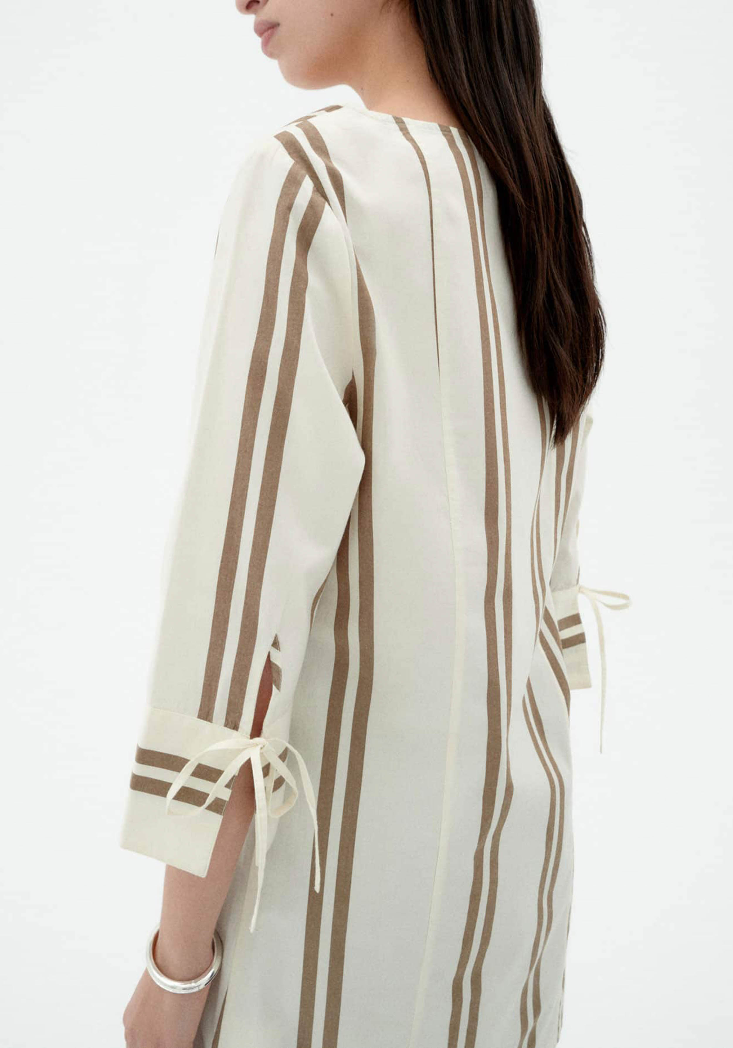 Thinking Mu Kleid Maria Otter Polplin Stripes Ecru