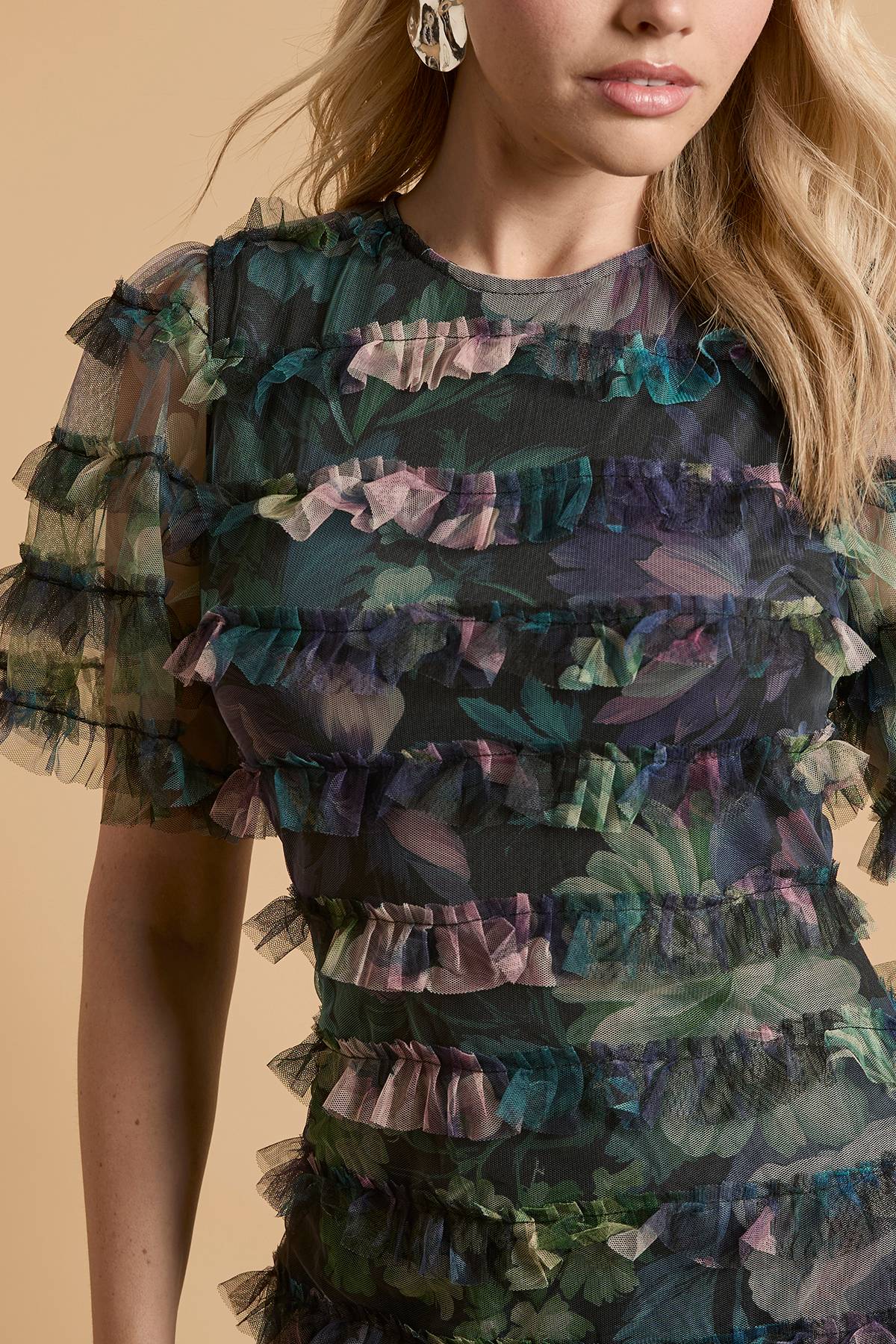 Oasis Robe Longue En Mesh À Imprimé Floral Avec Volants