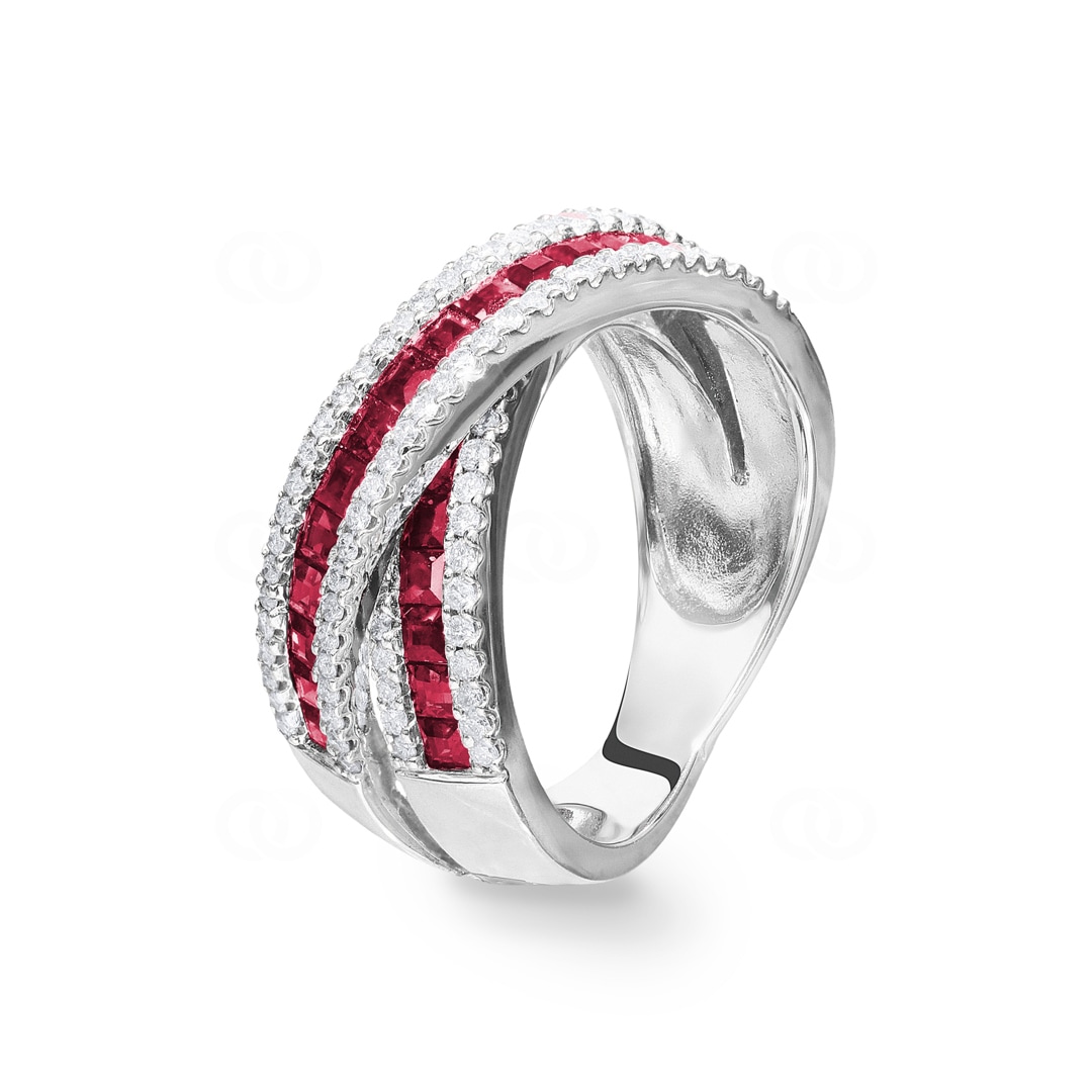 Damenring 750/18 K Weissgold mit Diamanten 0.56 ct H/Si und Rubine