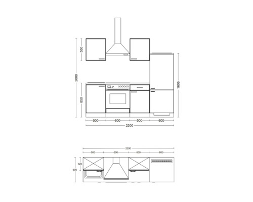 Flex Well keukenblok met apparatuur Cara 220 cm groen eiken mat gedemonteerde variant omkeerbaar 00012750