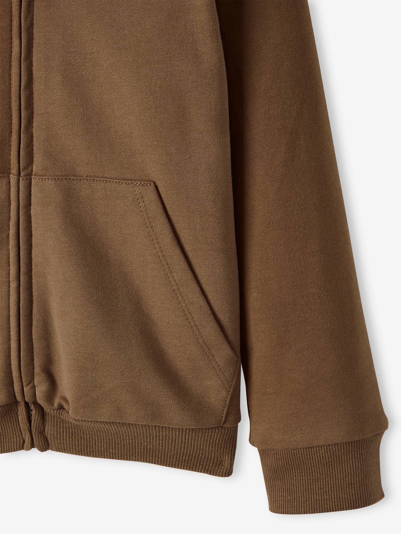 Moletom infantil azul-escuro liso com zíper, forro de sherpa e estampa.