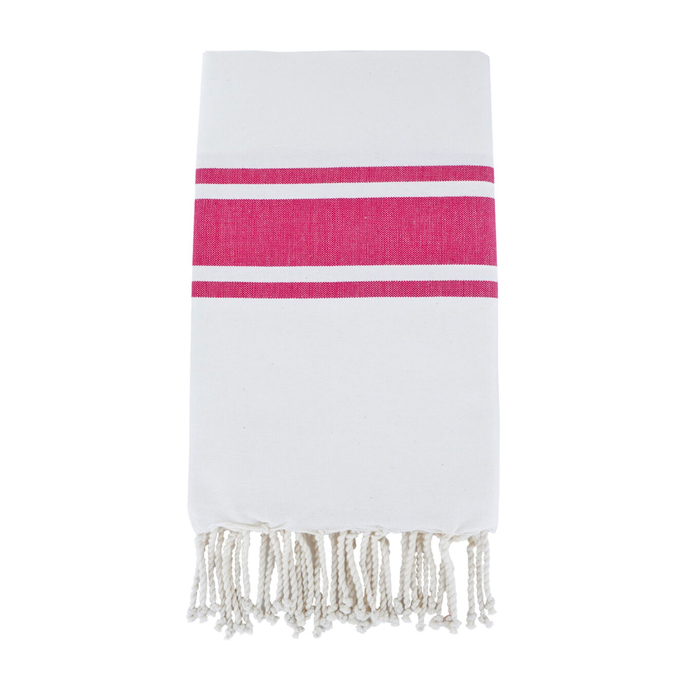 Febronie Fouta Traditionelle St Tropez blanc/rose fuschia  - 100x200 cm