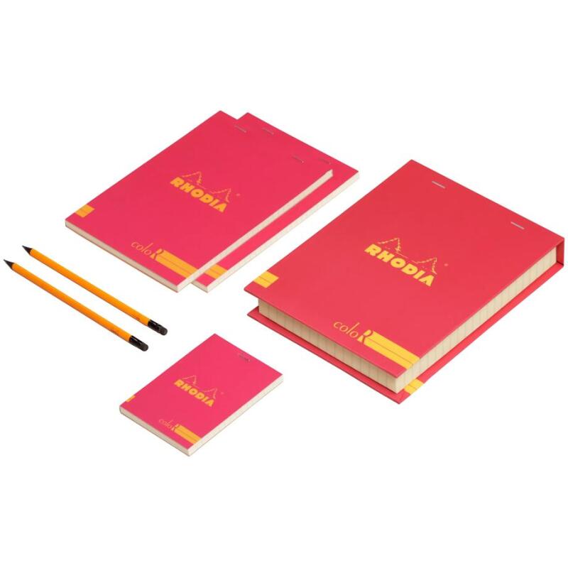Coffret Rhodia coloR (3 blocs agrafés coloR ligné + 2 crayons) - Framboise