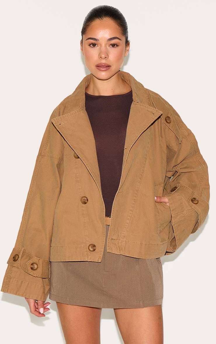 Taupe Trench-coat En Toile À Détail Cache-cœur