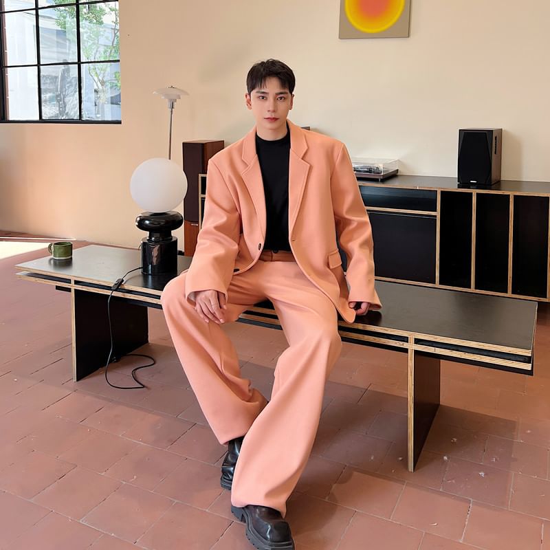 Omozando - Effen enkelrijs blazer / Middelhoge wijde broek