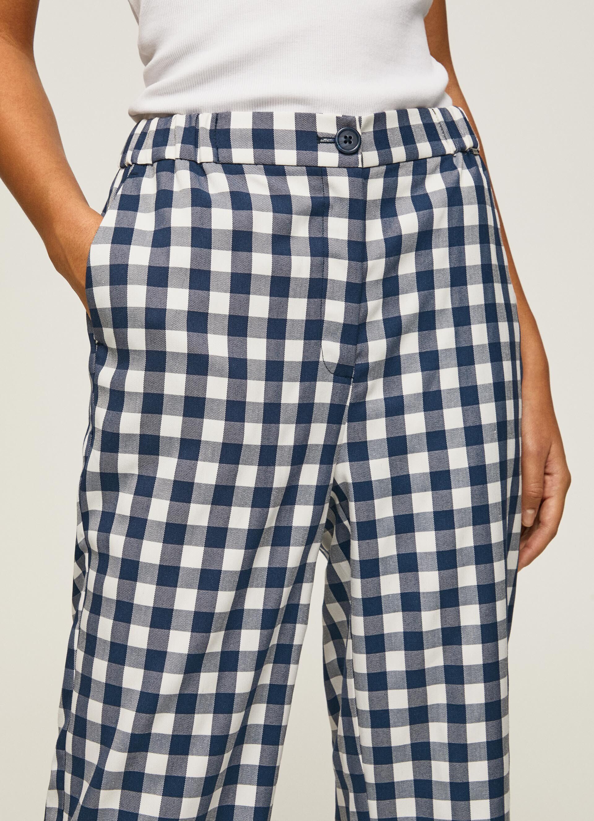 Calça reta com estampa xadrez vichy - multicolorida