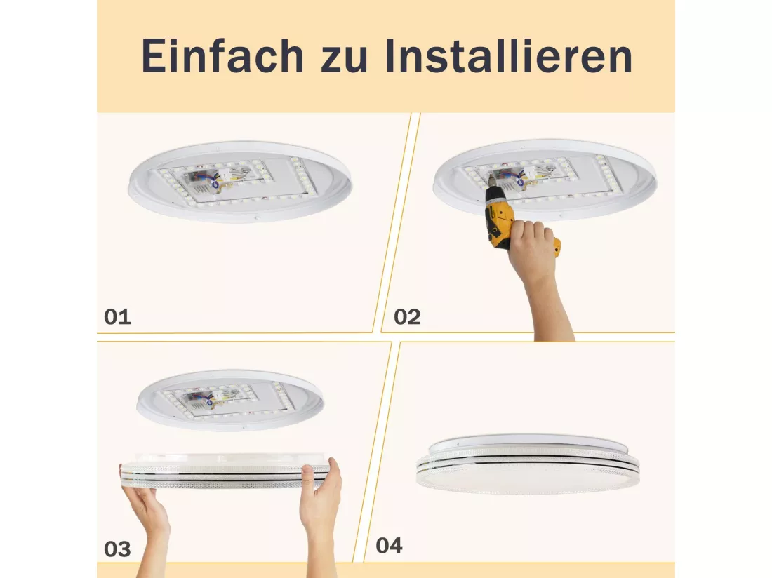 NETTLIFE Plafonnier LED Chambre 40 cm Lampe de Chambre 44 W Lampe de Couloir Lampe de Cuisine Moderne Salon Rond pour Couloir Chambre d'enfant