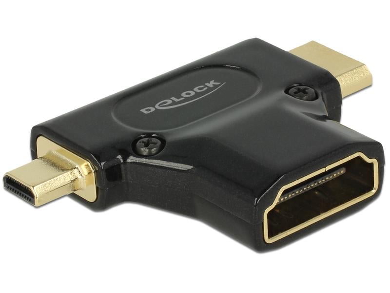 Delock Adapter HDMI - Micro-HDMI (HDMI-D)/Mini-HDMI (HDMI-C Delock Adapter High Speed HDMI mit Ethernet – HDMI-A Buchse > Mini-C Stecker   Micro-D Stecker schwarz