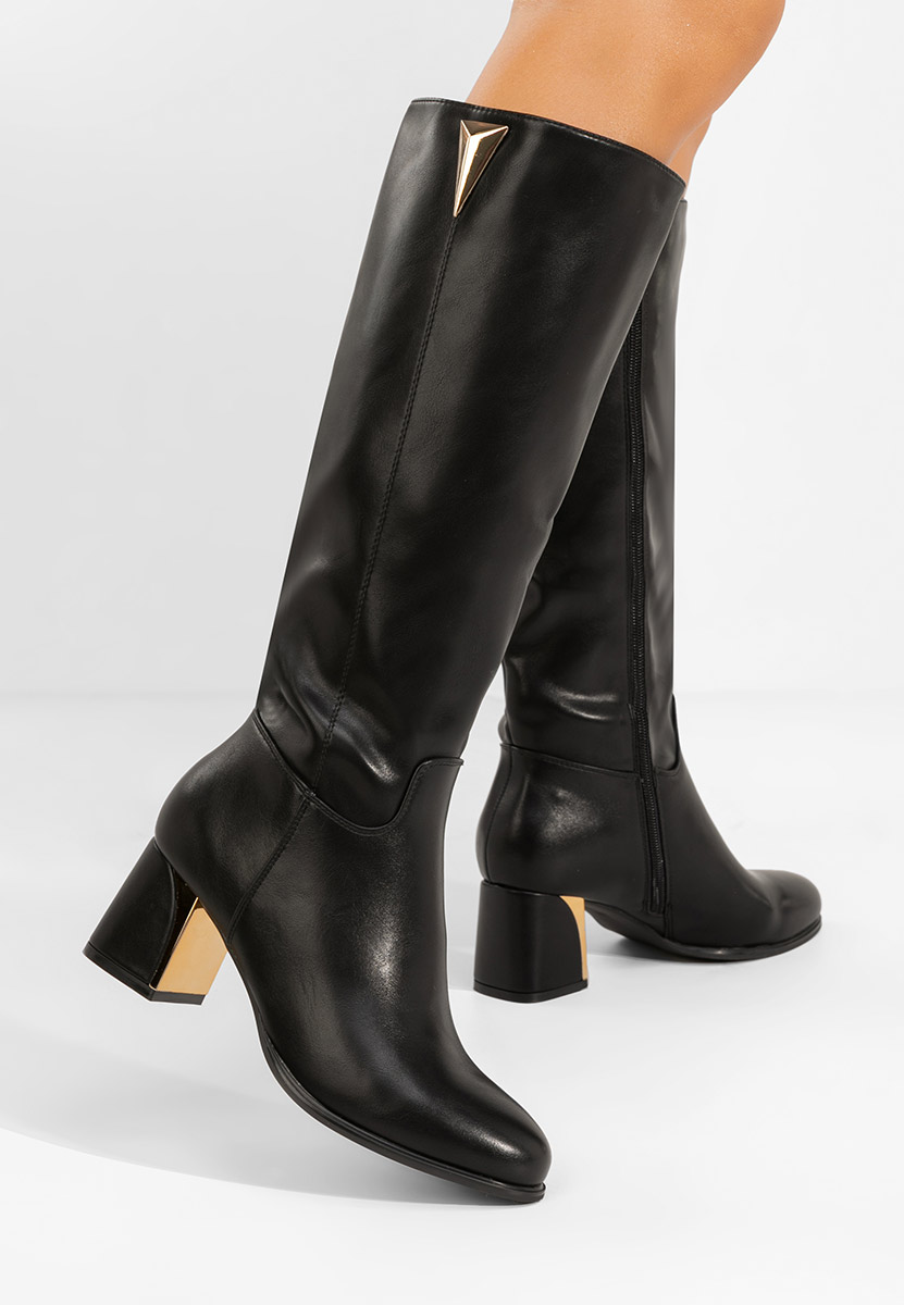 Bottes à talon carré noires Softina