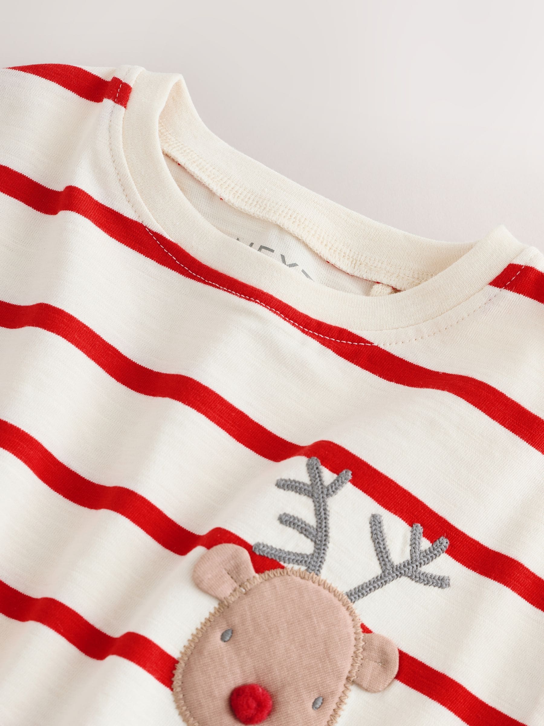 Rood Strepen Rendier en Kerstman Print - Top met applicatie en lange mouwen (3mnd-7jr)